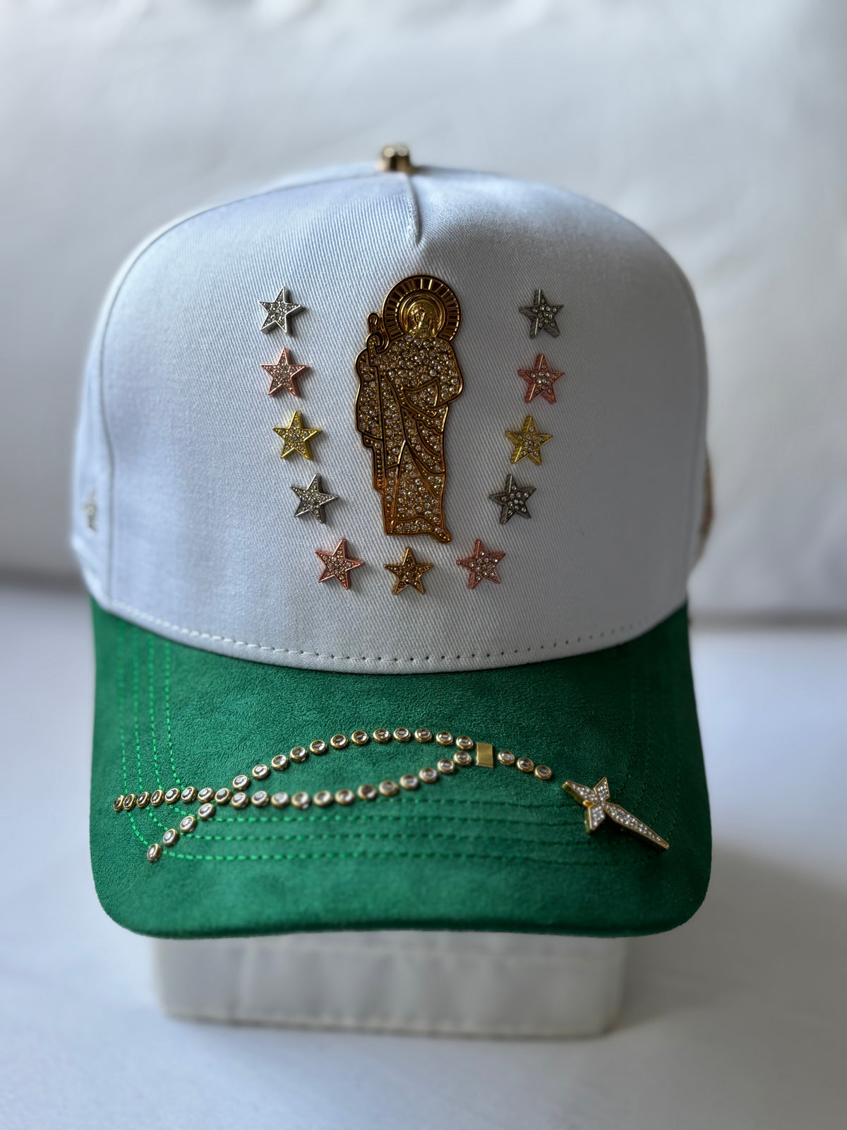 Gorra Trucker "Santa Muerte" Suede Green & Rhinestones