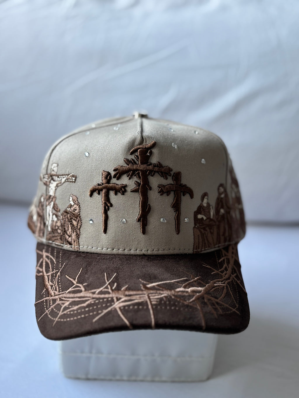 Gorra Trucker "Golgotha & Thorns" Brown Suede & Rhinestone