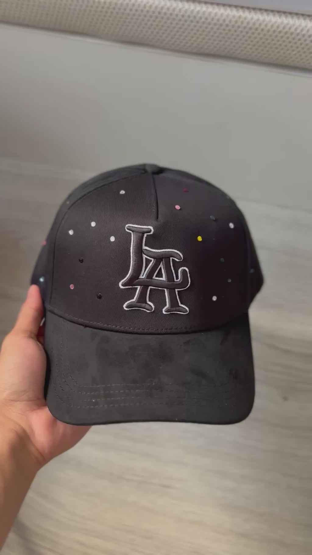 Gorra "LA Dodgers" Black Suede con Cristales Multicolor
