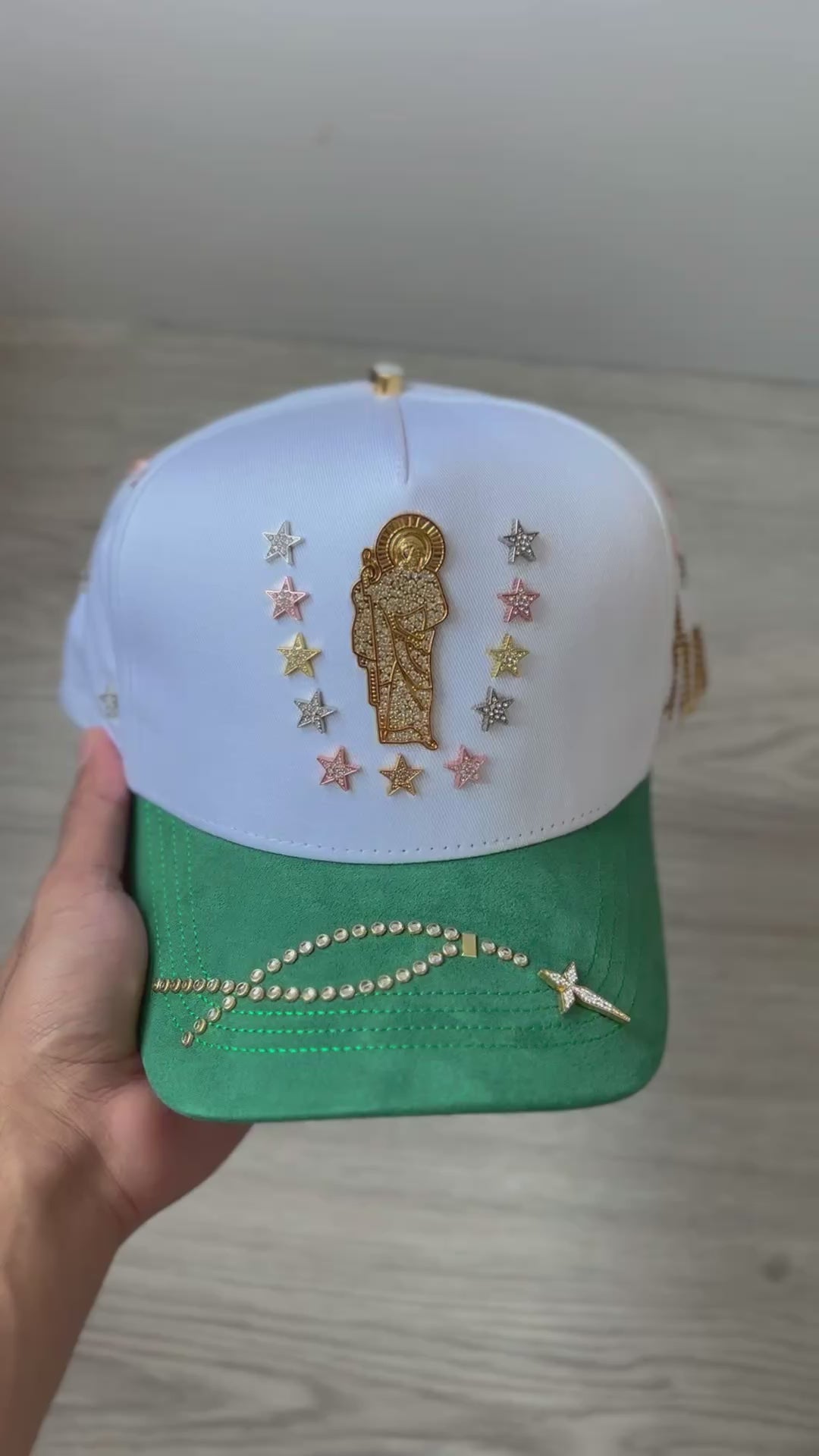 Gorra Trucker "Santa Muerte" Suede Green & Rhinestones