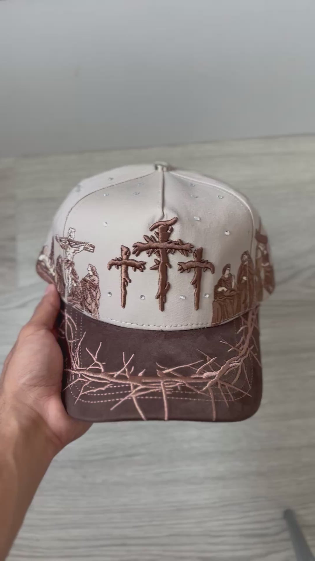 Gorra Trucker "Golgotha & Thorns" Brown Suede & Rhinestone